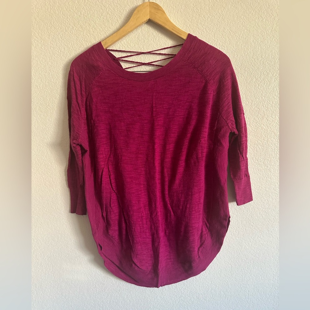 Express Women's Magenta Long Sleeve Top with Crisscross Back